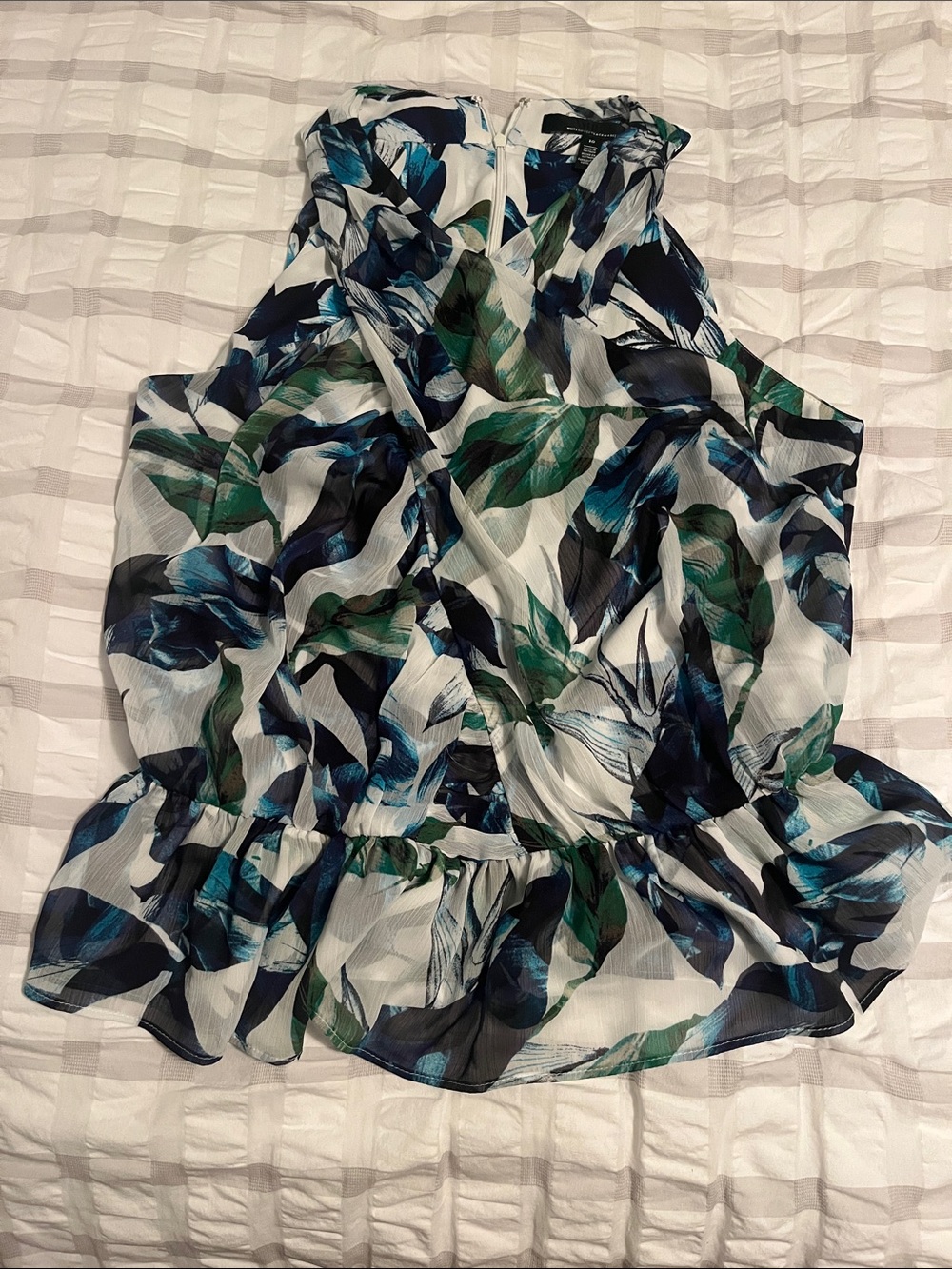 White House Black Market Navy Green Floral Ruffle-Hem Camisole